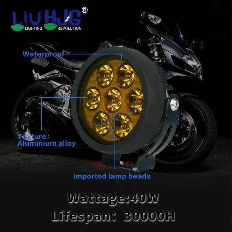 HJG New 7 LED 140W Foglight Foglamp with Yellow Cover 140W 7 LED HJG 140W 7 LED Car Accessories Led Headlights Lights Led Fog Lights For Motorcycle Lights, Set of 2 with Wiring Harness Kit