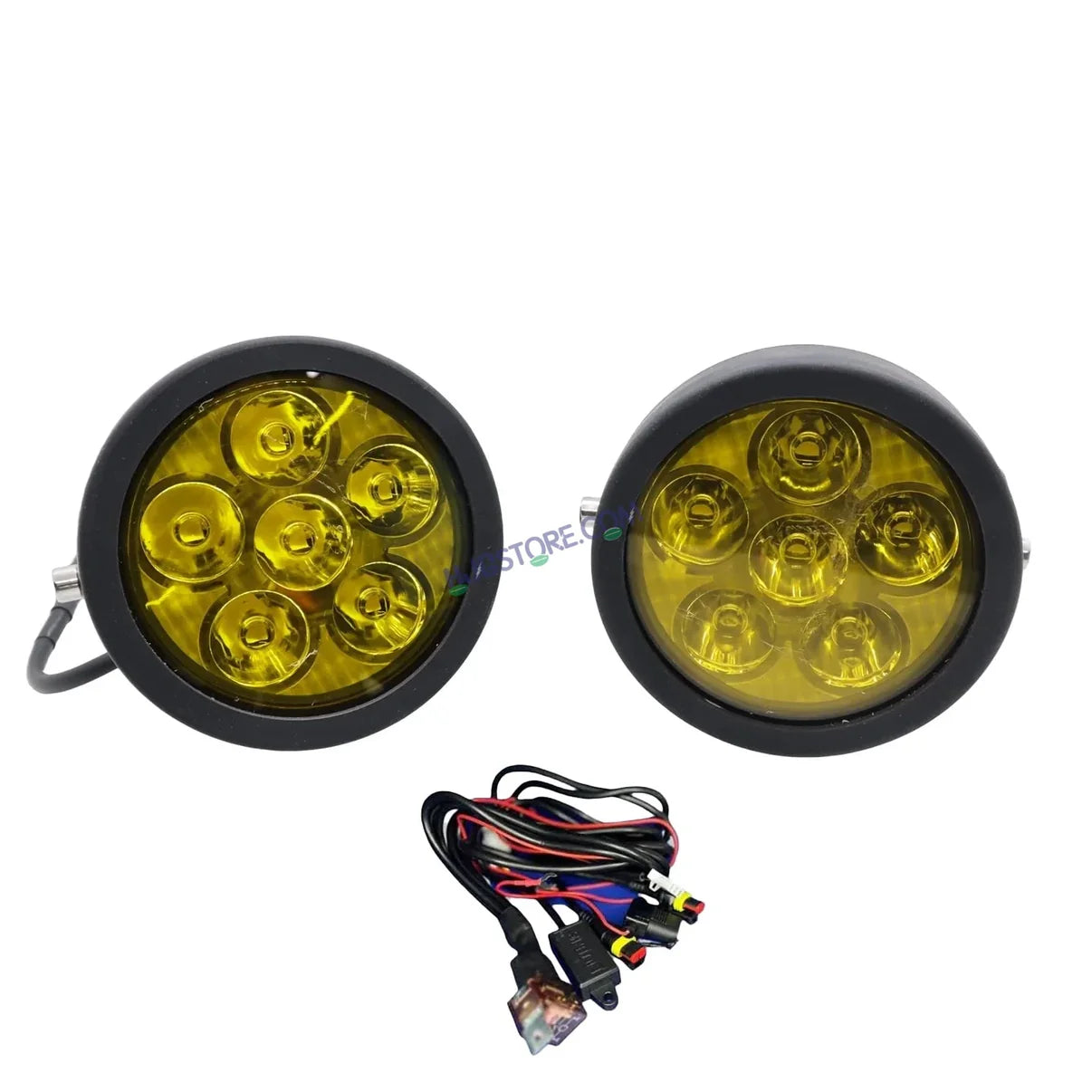 HJG 6 LED 120W Round CREE Foglight Foglamp with Yellow Cover Car Accessories Led Headlights Lights Led Fog Lights For Motorcycle Car SUV Lights, Set of 2 with Wiring Harness Kit