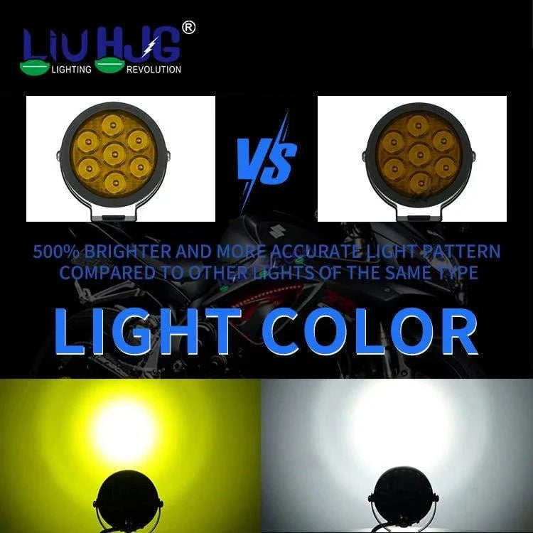 HJG New 7 LED 140W Foglight Foglamp with Yellow Cover 140W 7 LED HJG 140W 7 LED Car Accessories Led Headlights Lights Led Fog Lights For Motorcycle Lights, Set of 2 with Wiring Harness Kit