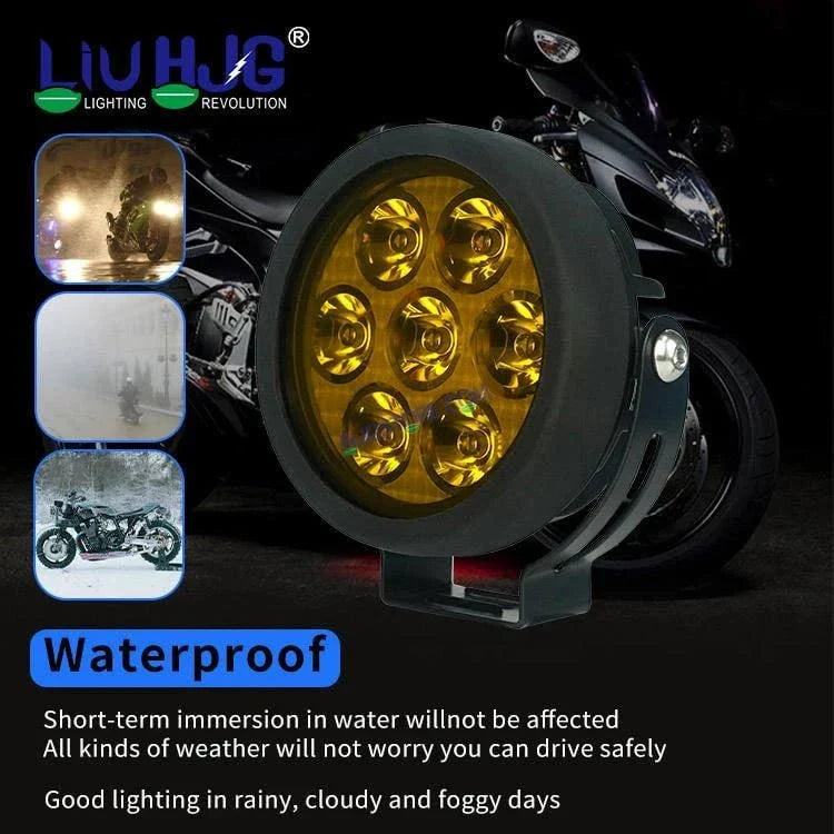 HJG New 7 LED 140W Foglight Foglamp with Yellow Cover 140W 7 LED HJG 140W 7 LED Car Accessories Led Headlights Lights Led Fog Lights For Motorcycle Lights, Set of 2 with Wiring Harness Kit