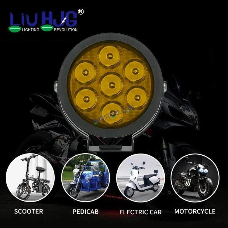 HJG New 7 LED 140W Foglight Foglamp with Yellow Cover 140W 7 LED HJG 140W 7 LED Car Accessories Led Headlights Lights Led Fog Lights For Motorcycle Lights, Set of 2 with Wiring Harness Kit