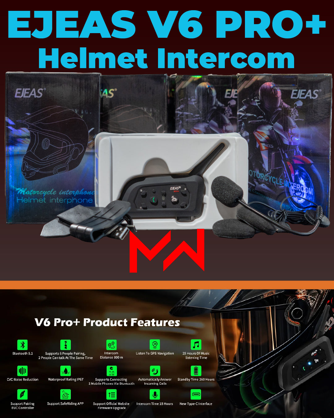 EJEAS VNET V6PRO PLUS MOTORCYCLE INTERCOM