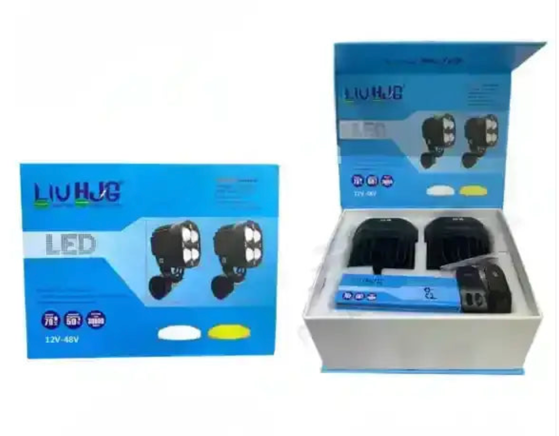 HJG 4X4 CREE Original (2 in 1) Fog Light 120W (White + Yellow) with Kit 4 LED Laser Spotlight For Bike/Car/Thar/Jeep (Pair) White/Yellow