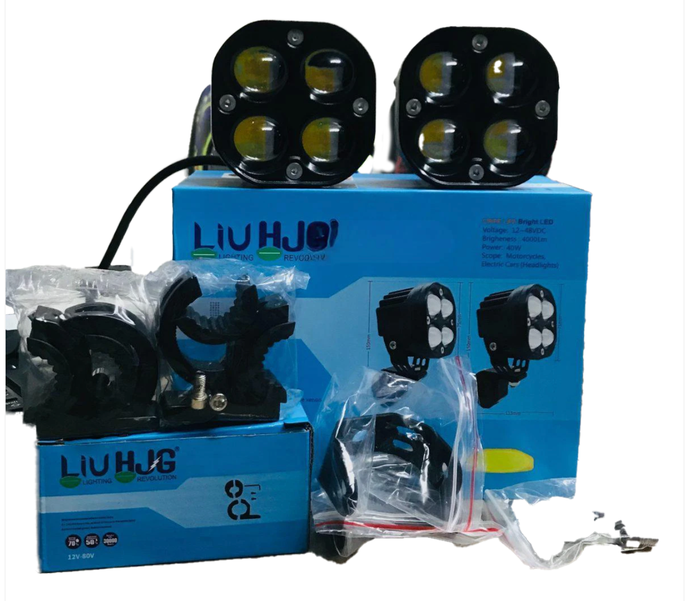 HJG 4X4 CREE Original (2 in 1) Fog Light 120W (White + Yellow) with Kit 4 LED Laser Spotlight For Bike/Car/Thar/Jeep (Pair) White/Yellow