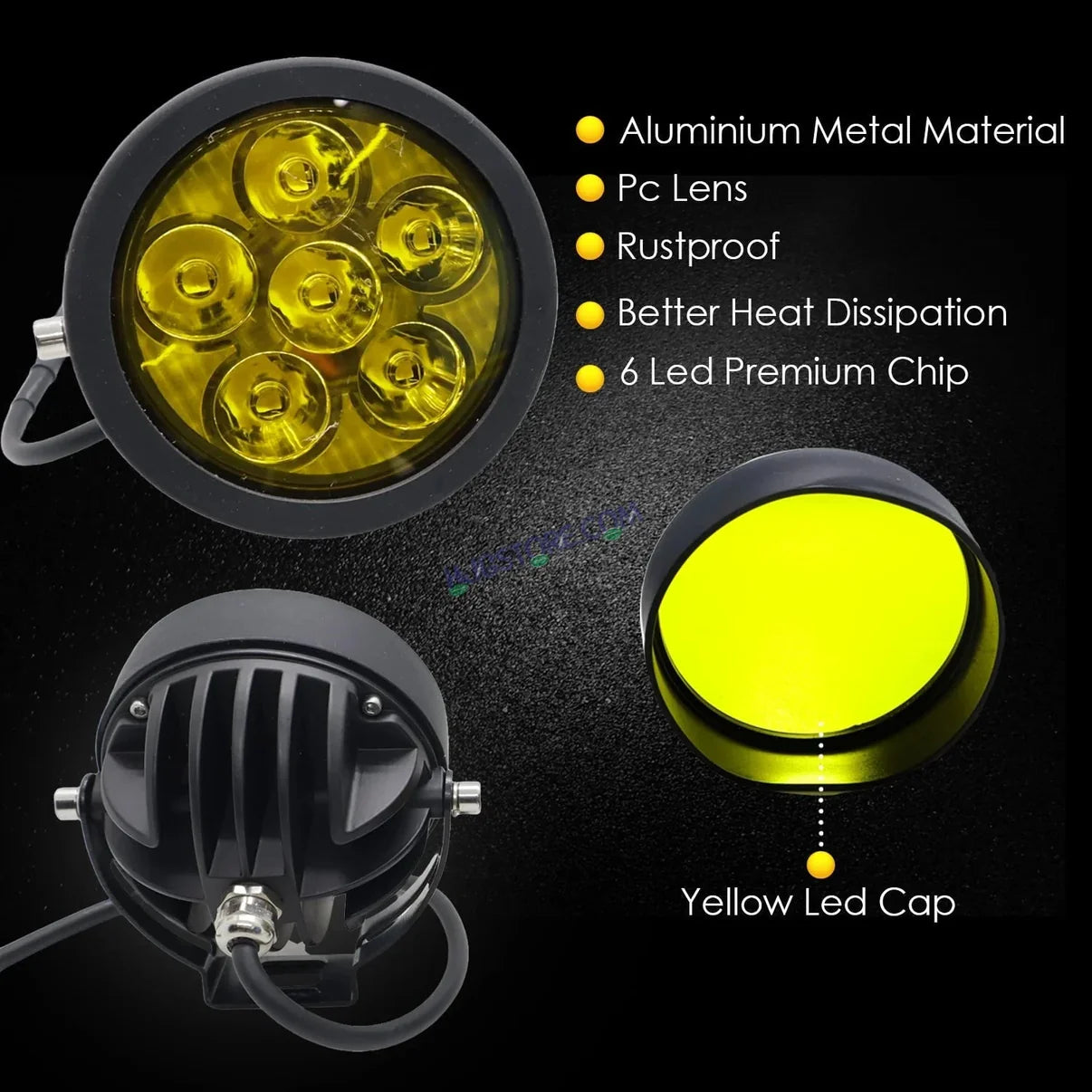 HJG 6 LED 120W Round CREE Foglight Foglamp with Yellow Cover Car Accessories Led Headlights Lights Led Fog Lights For Motorcycle Car SUV Lights, Set of 2 with Wiring Harness Kit
