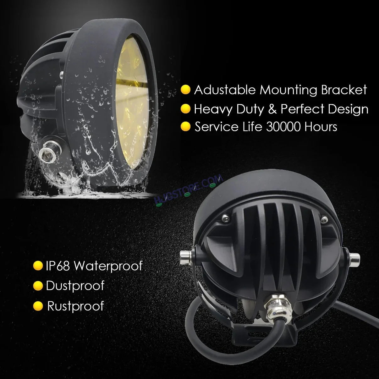 HJG 6 LED 120W Round CREE Foglight Foglamp with Yellow Cover Car Accessories Led Headlights Lights Led Fog Lights For Motorcycle Car SUV Lights, Set of 2 with Wiring Harness Kit