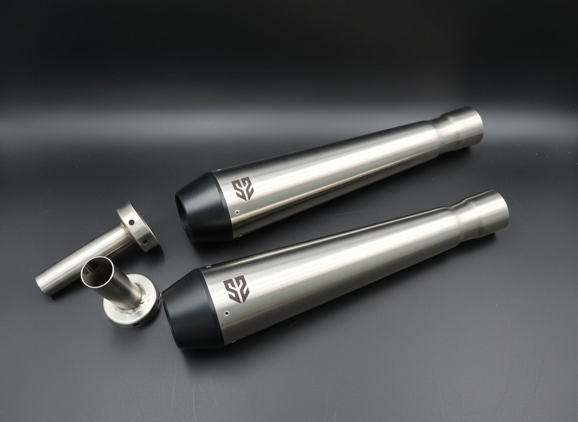 Adaptable Slip-On Exhaust (Pair)- CONICAL TIP SLIM CANS For Royal Enfield Interceptor 650 / Continental GT 650 | SS MOTOCORP