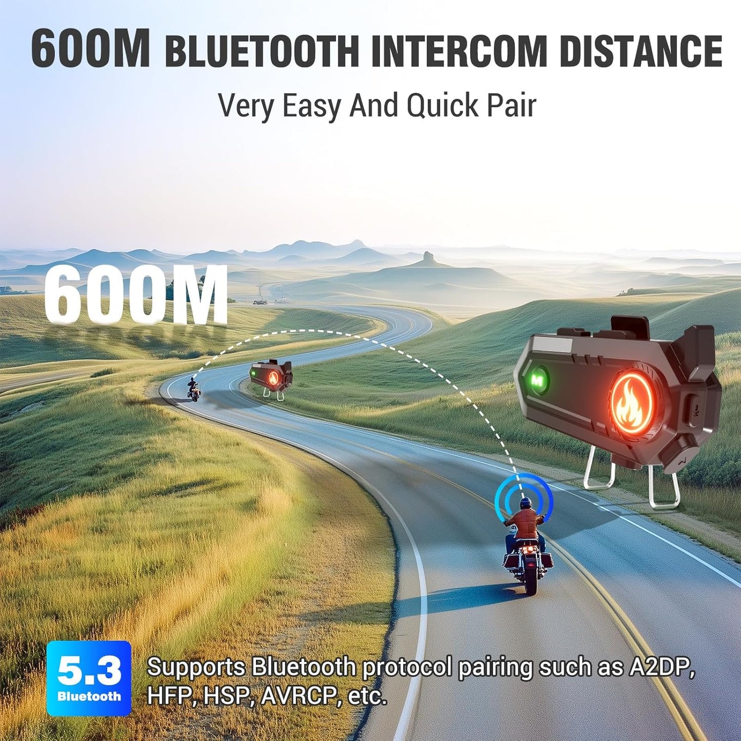 EDYELL C9 Motorcycle Bluetooth Intercom Headset,600M Talkback Distance,Wireless 50MM Earphone Helmet Bluetooth, IPX6 Waterproof