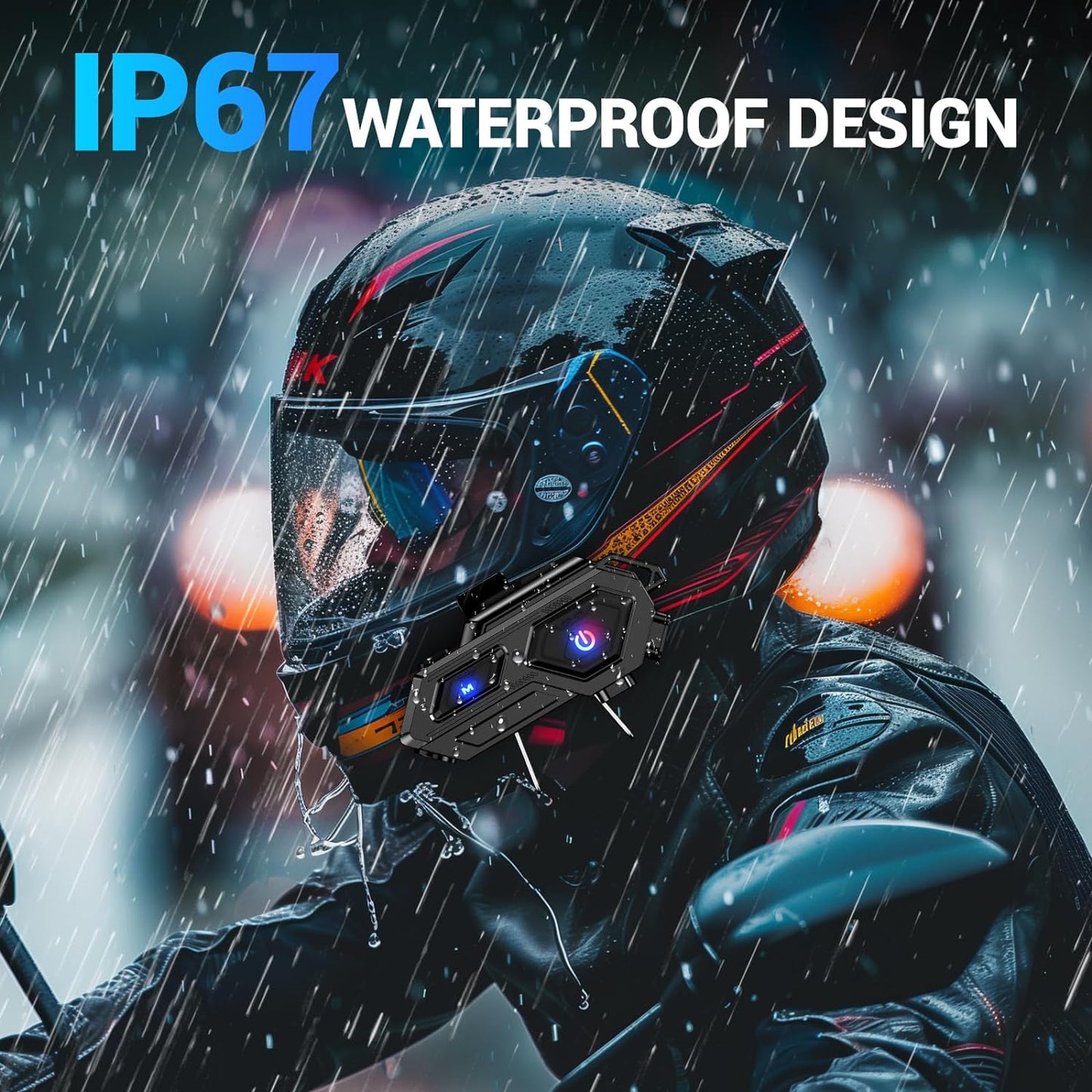 EDYELL C8 Motorcycle Bluetooth Headsets, LED Emergency Light, HD Calling, Wireless Dual Earphone, V5.3, IPX6 Waterproof, Compatible with All Helmets