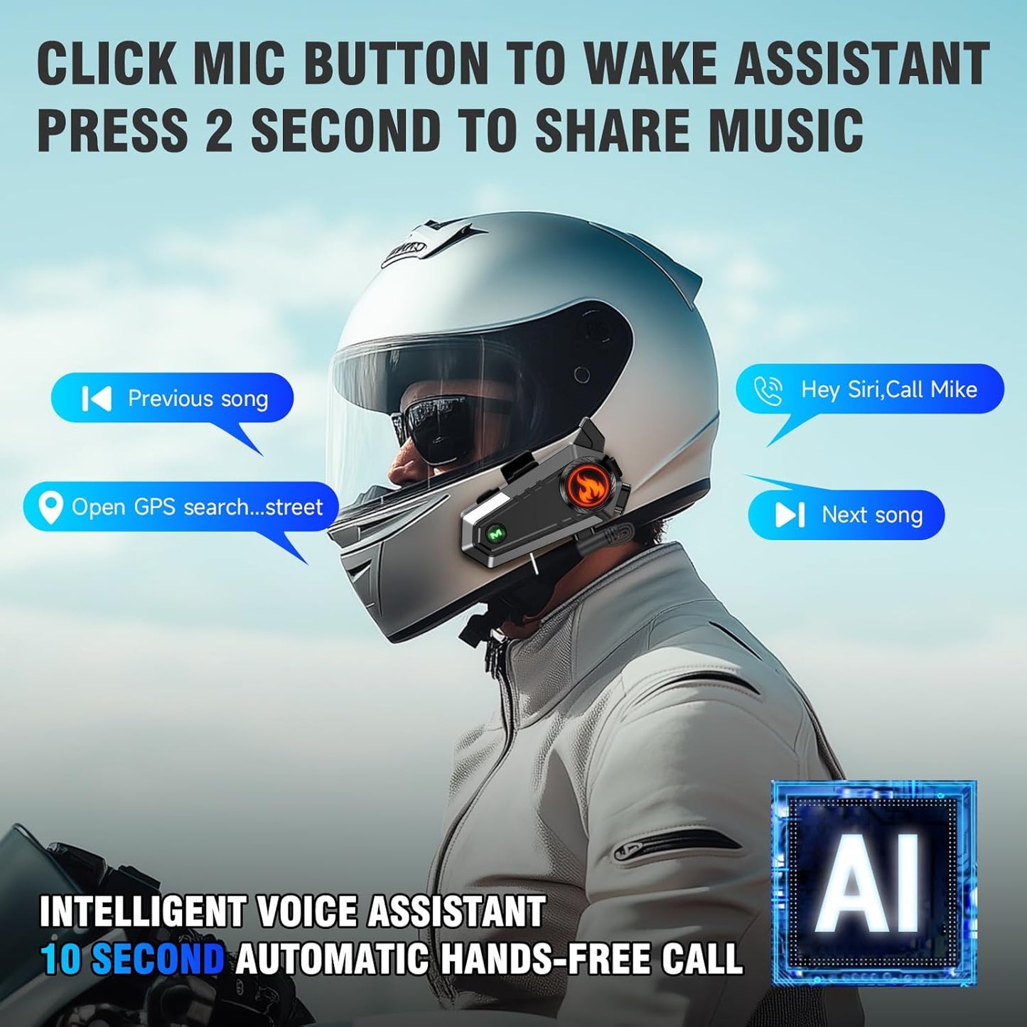 EDYELL C9 Motorcycle Bluetooth Intercom Headset,600M Talkback Distance,Wireless 50MM Earphone Helmet Bluetooth, IPX6 Waterproof