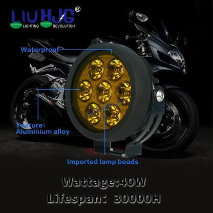 HJG New 7 LED 140W Foglight Foglamp with Yellow Cover 140W 7 LED HJG 140W 7 LED Car Accessories Led Headlights Lights Led Fog Lights For Motorcycle Lights, Set of 2 with Wiring Harness Kit