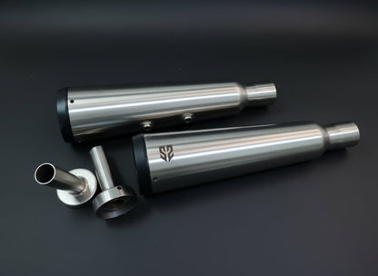 Adaptable Slip-On EXHAUST (Pair)- FAT CANS-STEEL FINISH For Royal Enfield Interceptor 650 / Continental GT 650 | SS MOTOCORP