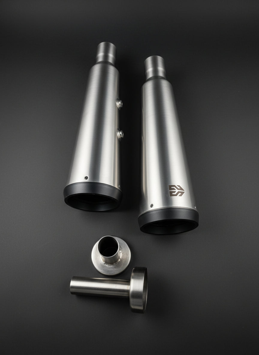 Adaptable Slip-On EXHAUST (Pair)- FAT CANS-STEEL FINISH For Royal Enfield Interceptor 650 / Continental GT 650 | SS MOTOCORP
