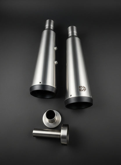 Adaptable Slip-On EXHAUST (Pair)- FAT CANS-STEEL FINISH For Royal Enfield Interceptor 650 / Continental GT 650 | SS MOTOCORP