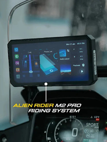 ALIEN RIDER M2 PRO | BIKE NAVIGATION SYSTEM WITH TOUCH SCREEN, DUAL CAMERA AND TMPS WITH RADAR