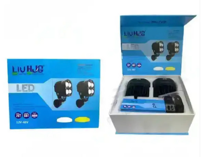 HJG 4X4 CREE Original (2 in 1) Fog Light 120W (White + Yellow) with Kit 4 LED Laser Spotlight For Bike/Car/Thar/Jeep (Pair) White/Yellow