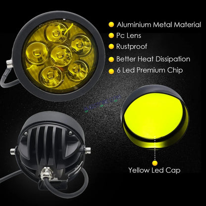 HJG 6 LED 120W Round CREE Foglight Foglamp with Yellow Cover Car Accessories Led Headlights Lights Led Fog Lights For Motorcycle Car SUV Lights, Set of 2 with Wiring Harness Kit