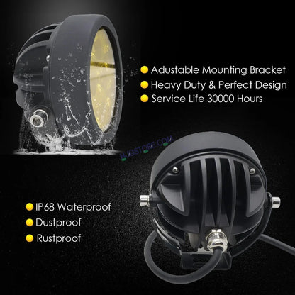 HJG 6 LED 120W Round CREE Foglight Foglamp with Yellow Cover Car Accessories Led Headlights Lights Led Fog Lights For Motorcycle Car SUV Lights, Set of 2 with Wiring Harness Kit