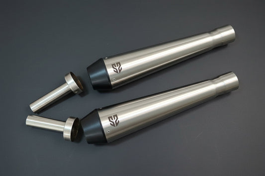 Adaptable Slip-On Exhaust (Pair)- CONICAL TIP SLIM CANS For Royal Enfield Interceptor 650 / Continental GT 650 | SS MOTOCORP
